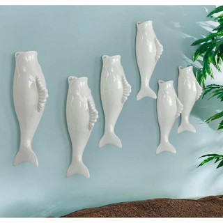 可開發票 魚造型創意花瓶 後現代白色簡約風格 餐廳 牆壁 裝飾 陶瓷 花瓶 魚 立體花瓶 壁掛花器 陶瓷abmu客滿來