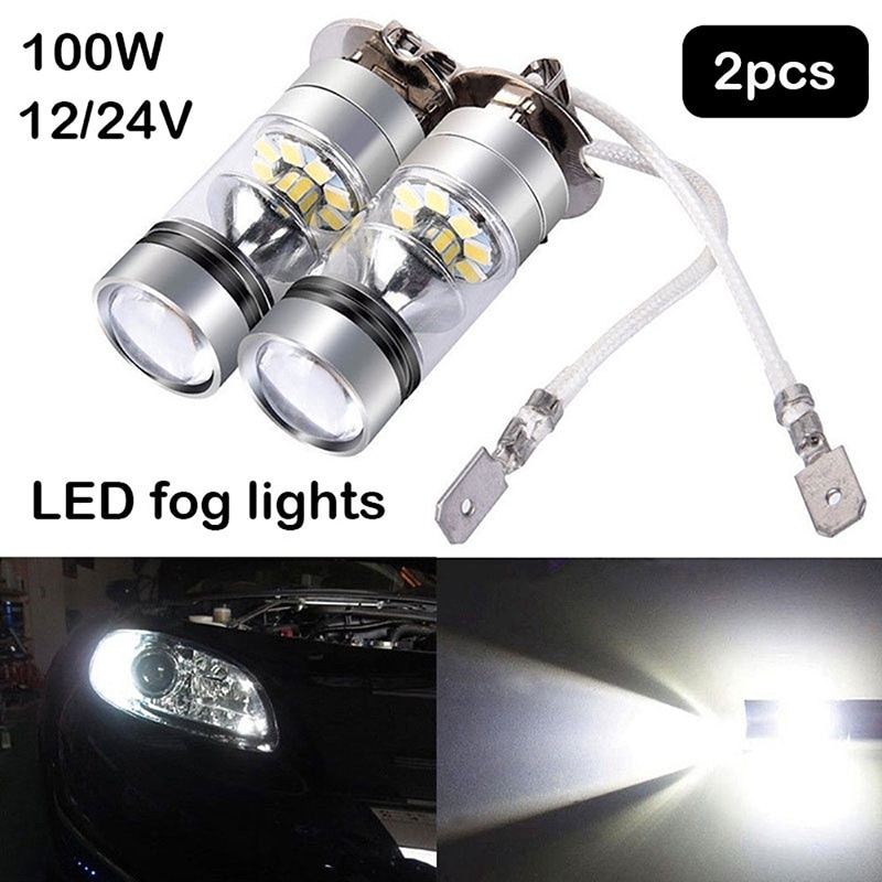 1/2 件 H3 LED 汽車霧燈燈泡 12/24V 100W 1000LM 白色 6000K 360 度光束汽車大燈