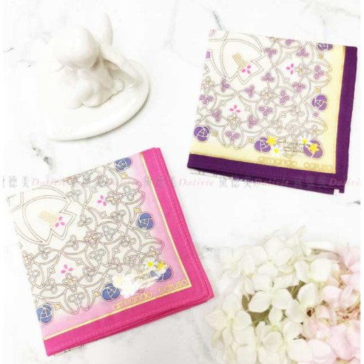日本製 armando caruso 簍空花紋 花朵 小方巾 領巾 優雅 純棉 親膚 日本手帕