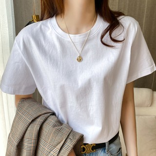 日系純棉素短袖T恤女純色女裝2021夏季新款純白打底衫體恤女