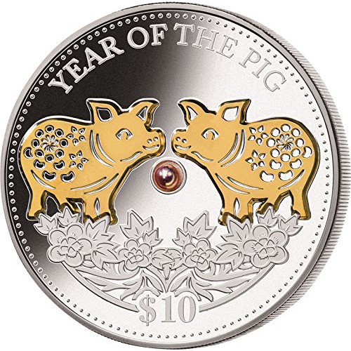 預購 - 2019斐濟-生肖-豬年-桃紅色淡水珍珠-1盎司銀幣