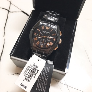 Armani經典陶瓷三眼計時腕錶/AR1410/黑/男錶