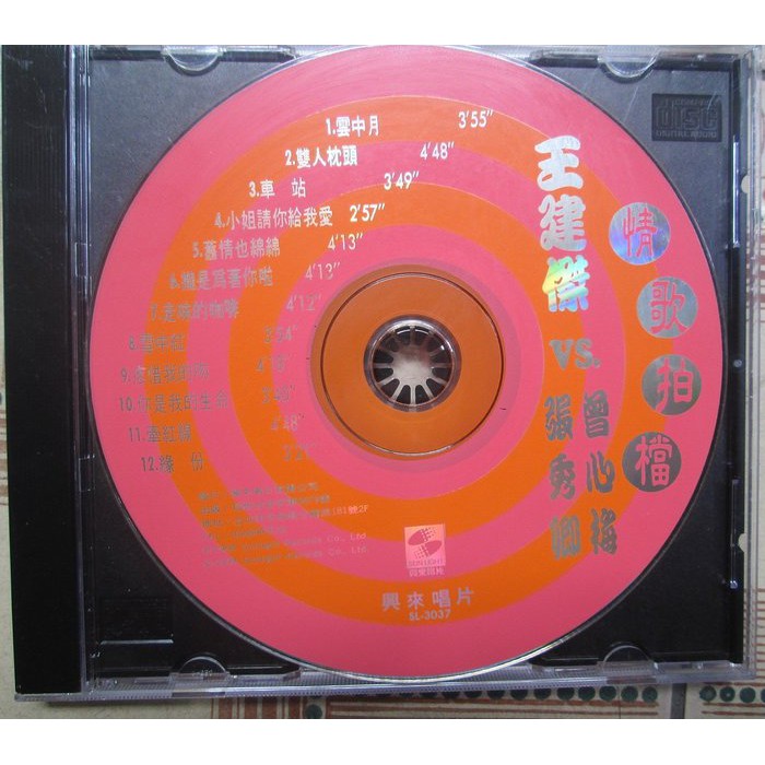 CD(裸片.正版附外殼)~王建傑--台語情歌搭檔(張秀卿/曾心梅)歌曲專輯.收錄雙人枕頭/車站等
