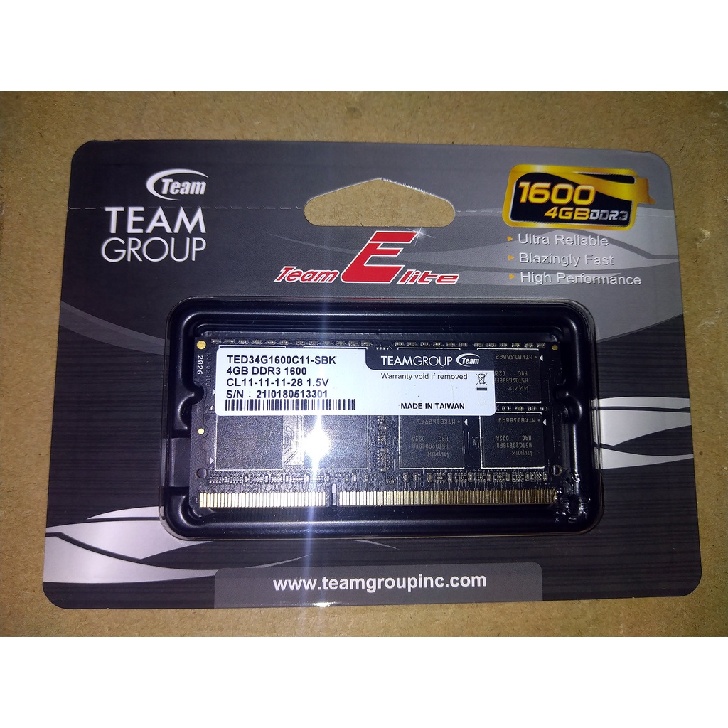 （全新未拆封）十銓 TEAMGROUP DDR3 1600 4G 筆電記憶體 4GB TED34G1600C11-SBK