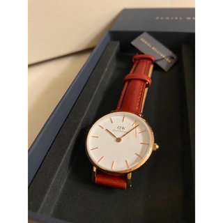 【Daniel Wellington】Petite Suffolk 28mm 紅真皮皮革錶, DW手錶