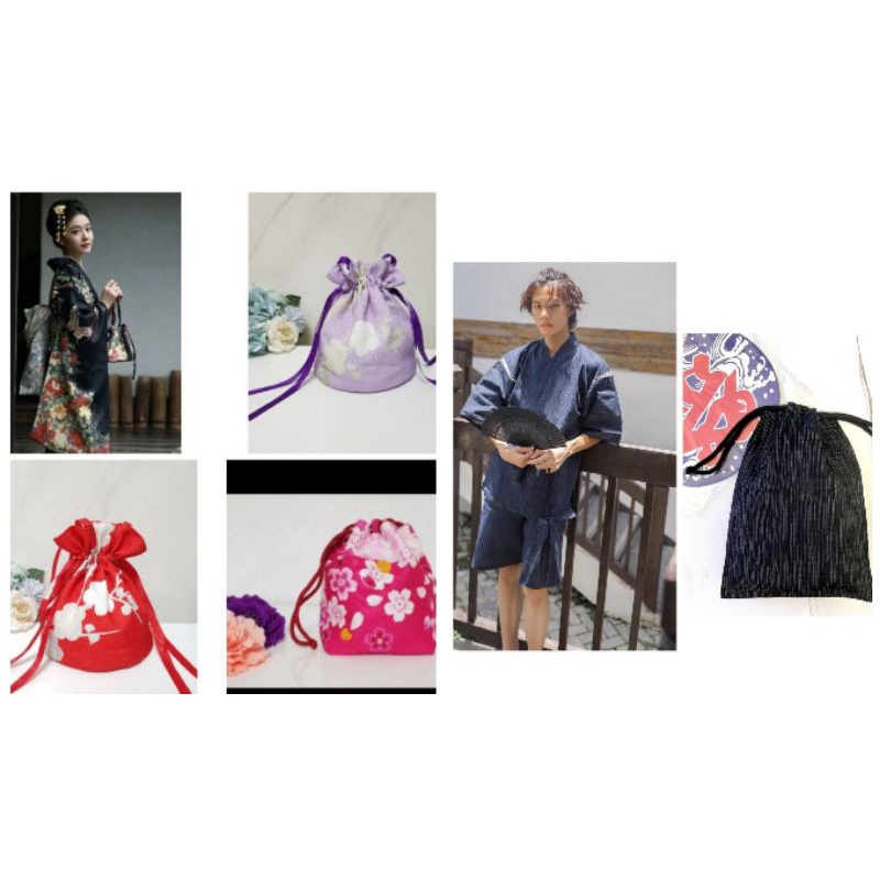 售台灣現貨 日本手袋 束口袋 提袋 和服包 浴衣手袋 和服提袋 和風包 日本水桶包 手袋