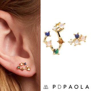 PD PAOLA 西班牙時尚潮牌 金色雙魚座耳環 彩鑽星座耳環 925純銀鑲18K金