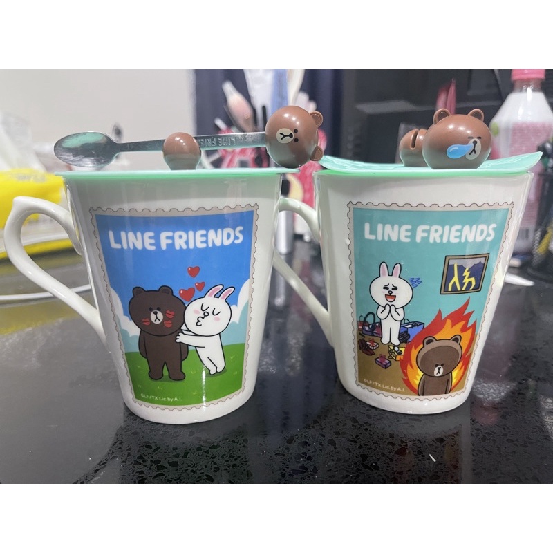 LINE FRIENDS 熊大 兔兔❤️ 馬克杯 杯蓋 攪拌湯匙