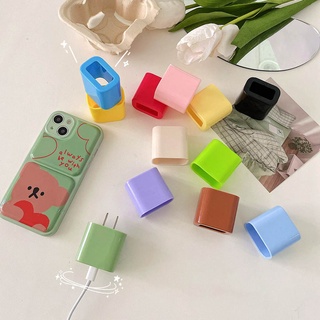 1PCS 外殼適用於 iPhone 18/20w 充電器插頭保護套多色(12 款)純色軟 TPU 數據線充電頭套