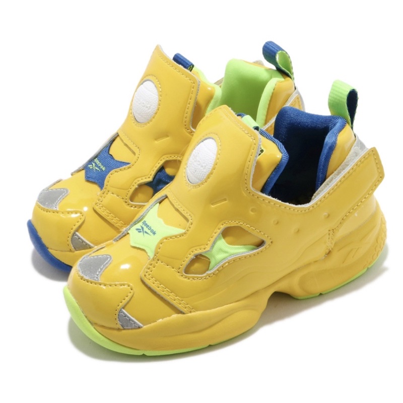 全新些微污漬Reebok Pump Fury x Minions小小兵充氣科技氣墊魔鬼氈童鞋FY3405 14cm附鞋盒