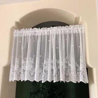 歐裡🇹🇼臺灣出貨🚚法式波浪橫紋玫瑰蕾絲窗簾🌹成品蕾絲門簾 透光紗簾 窗紗半簾 廚房簾 美式鄉村