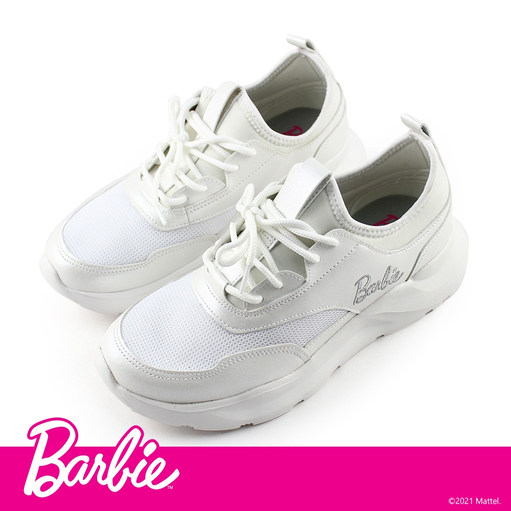 Barbie芭比經典Logo跳色款老爹鞋-銀白