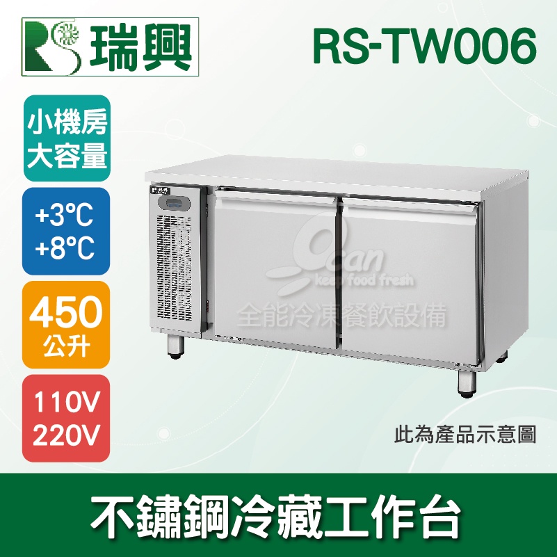【全發餐飲設備】瑞興6尺450L三門不鏽鋼冷藏工作台RS-TW006