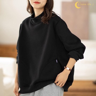 【泡芙小店】加絨加厚高領衛衣女2022冬季新款韓版寬松大碼遮肉大口袋長袖上衣