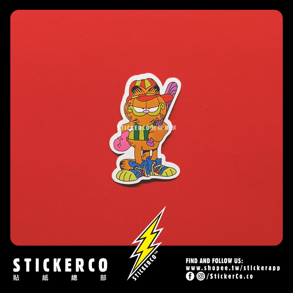 防水貼紙 加菲貓打棒球#C405 STICKER貼紙總部PVC防水貼紙行李箱貼紙安全帽貼紙