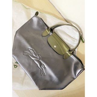 Longchamp 科技 金屬銀 綠提把 水餃包 單肩 旅行袋 特殊款 少見