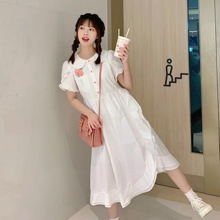 溫柔風甜美連衣裙女學生韓版收腰顯瘦少女超仙娃娃領中長裙子