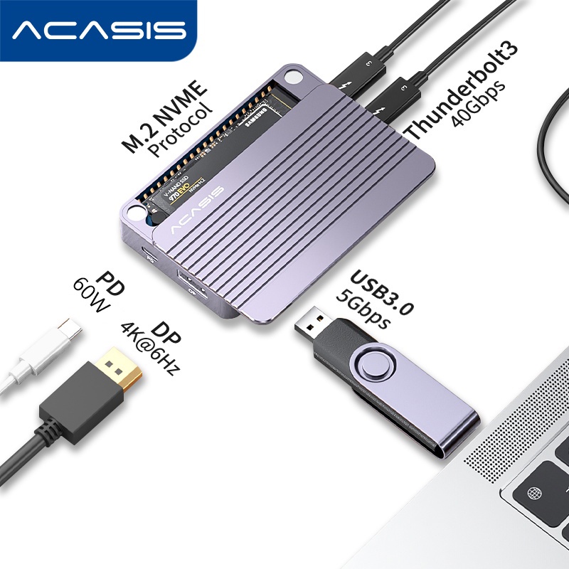 Acasis Thunderbolt3 外殼擴展塢 M.2 Nvme Ssd 硬盤盒多功能 Type-C 轉 Pd 快速