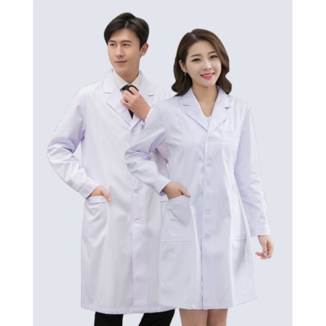 现货 白袍 （纯白面料）長版男女醫生服長袖長版工作服醫師服實驗衣