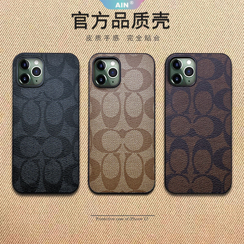 歐美時尚經典 LV 皮質老花色全包手機殼 iPhone11 12pro 蘋果防摔11promax潮牌全包保護套 RAIN