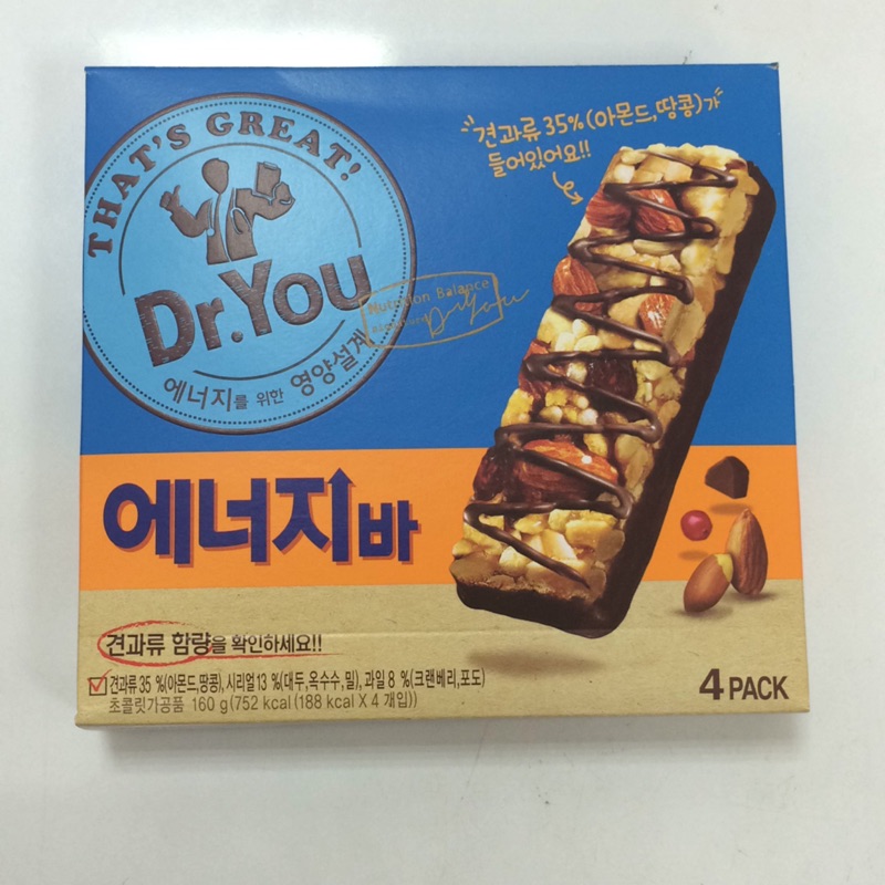韓國 韓多 巧克力 堅果能量棒 160g