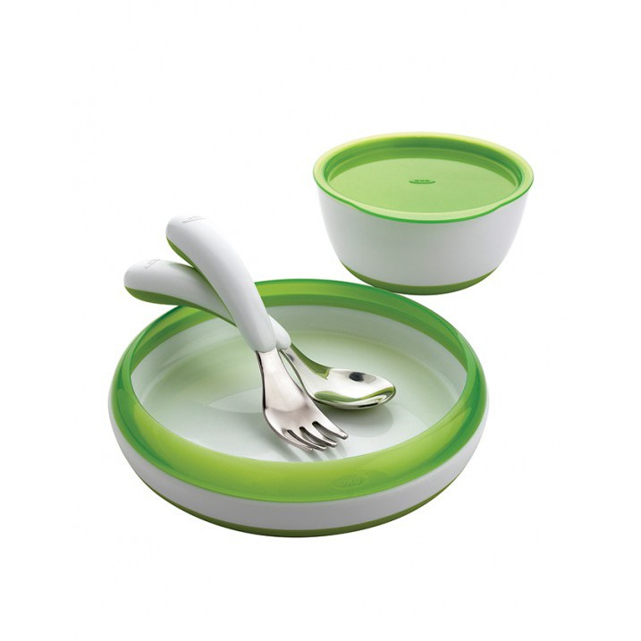 (美國正品)oxo學習碗盤,湯匙叉子四件禮盒組~綠色現貨,不含雙酚A 副食品專用