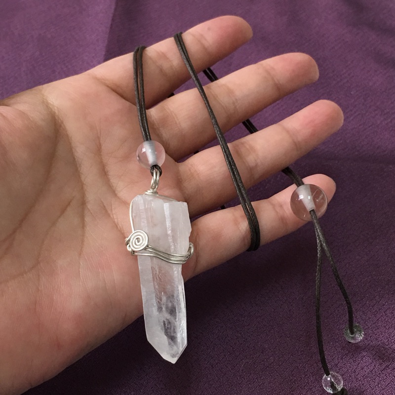 水晶原礦水晶柱銀線項鍊 靈擺 長鍊 蝦皮購物