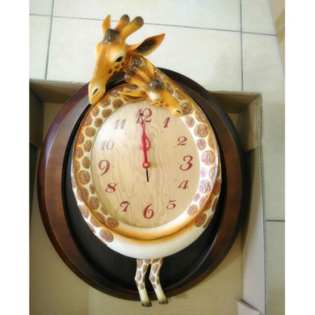 (含運)實木長頸鹿造型陶瓷鐘/壁掛時鐘  民宿咖啡廳擺飾