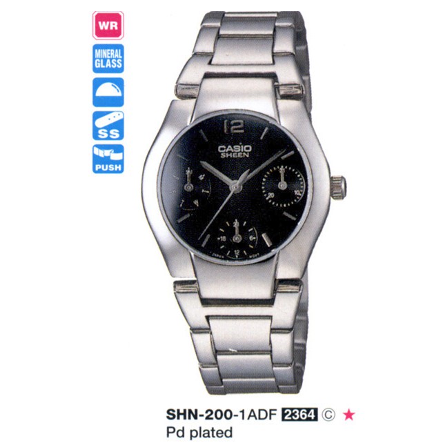 全新CASIO手錶(美運公司)SHN-200【三眼六針高級女時尚錶】