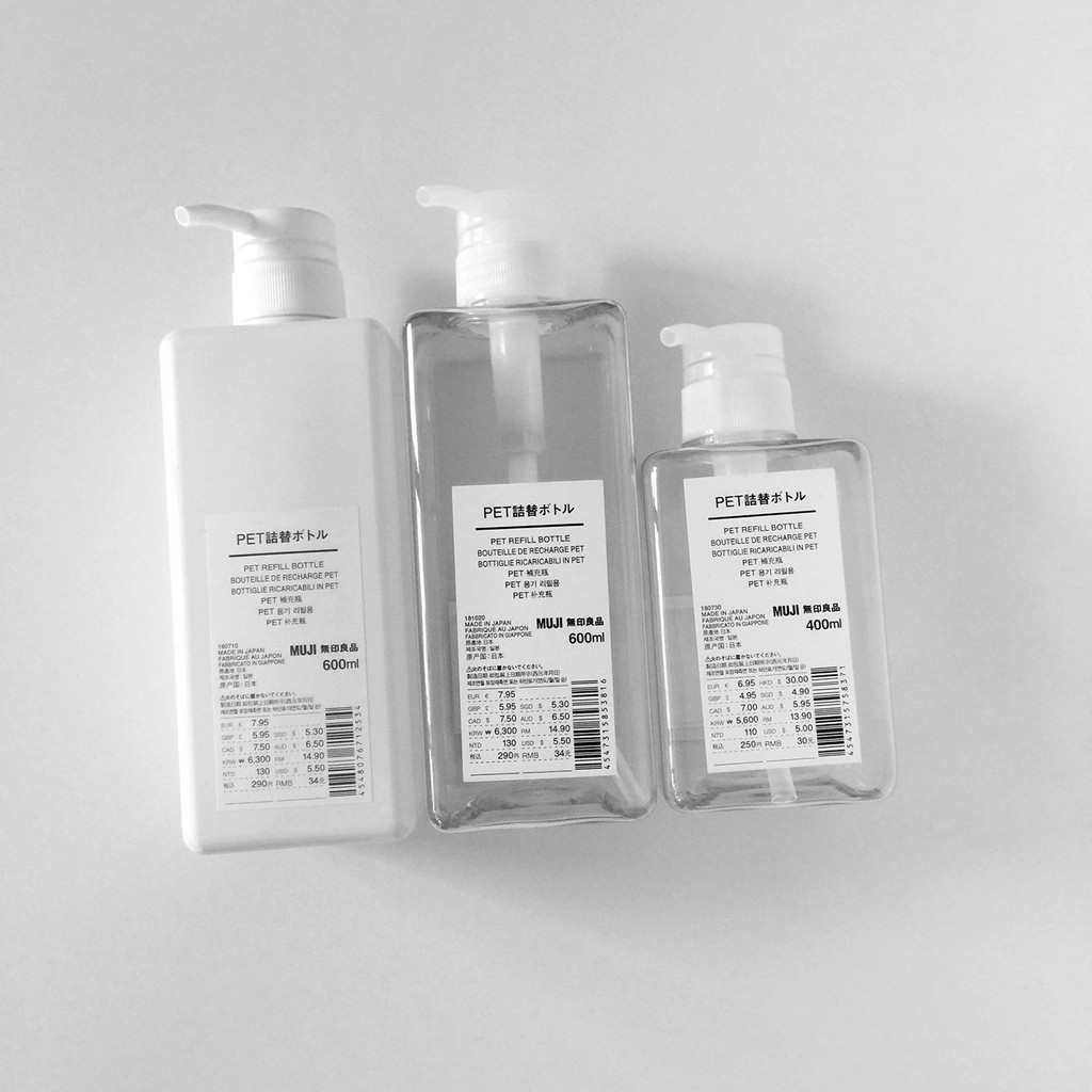 Muji 無印良品pet補充瓶壓瓶空瓶透明600ml 白600ml 透明400ml 白400ml 按壓瓶 蝦皮購物
