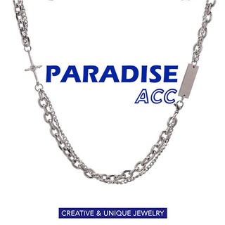PARADISE 小眾方塊四角星雙層拼接項鍊嘻哈冷淡風酷潮配飾