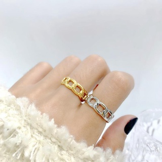 戒指 ins風※簡約復古歐美風時尚金屬鏈條鍍18K金鏤空戒指女小眾設計潮指環