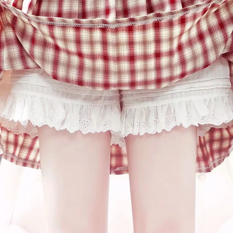 #17508【預購】純白蕾絲花邊防走光鬆緊腰內搭短褲。