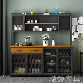 奈鹿の傢居小鋪loft鐵藝餐邊櫃實木多功能咖啡櫃廚房客廳組閤儲物櫃辦公室收納櫃