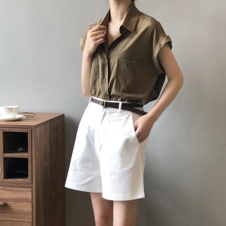 夏季韓版純色襯衫女時尚無袖上衣上衣垂墜襯衫