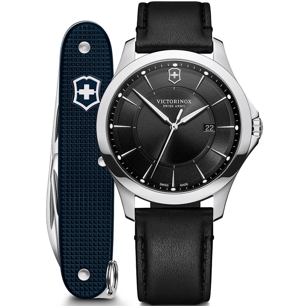 VICTORINOX 瑞士維氏 (VISA-241904.1) Alliance 經典大三針瑞士軍刀套錶組-黑/40mm