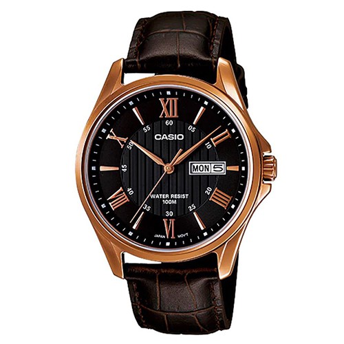 【CASIO】專業時尚羅馬紳士皮帶腕錶-黑面(MTP-1384L-1A)正版宏崑公司貨