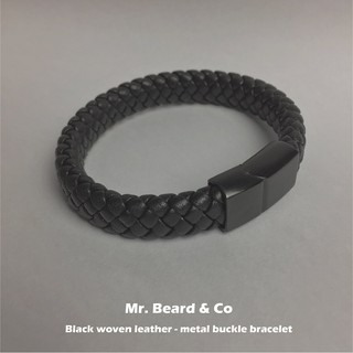 【MBC】Black woven leather-metal buckle bracelet 黑皮革編織-金屬釦手環
