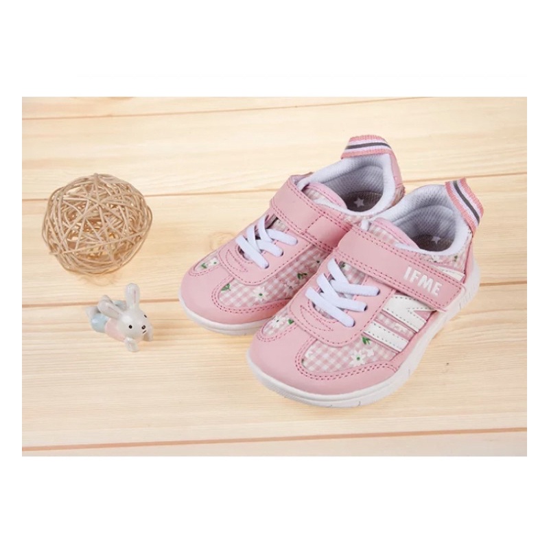 日本IFME - 日本IFME格紋花朵粉色超輕量兒童機能鞋(16公分)
