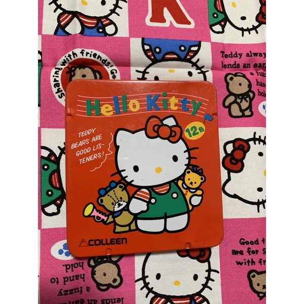 1989年 日本帶回 三麗鷗 sanrio hello kitty 哈囉 凱蒂貓 鐵盒 抱熊 鉛筆盒 彩色筆 收藏品