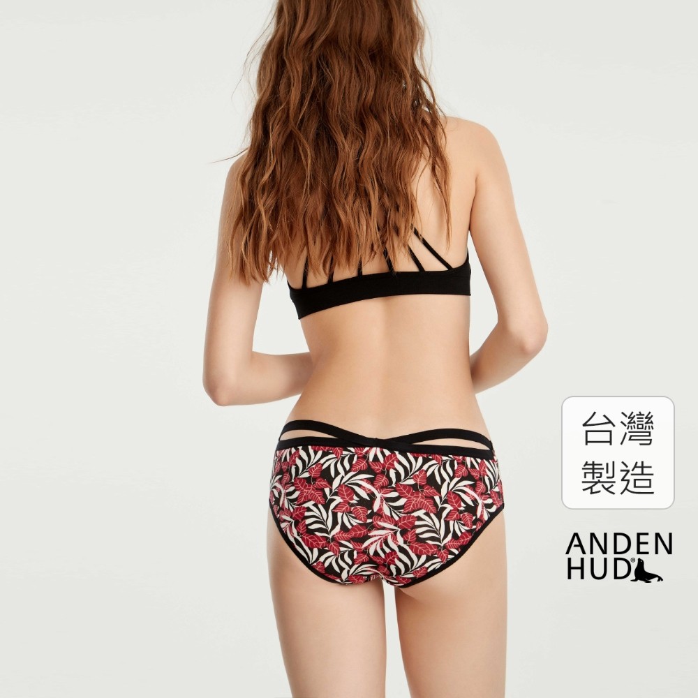 【Anden Hud】花菖蒲．交叉美臀中腰三角內褲(黑-杜鵑花) 台灣製