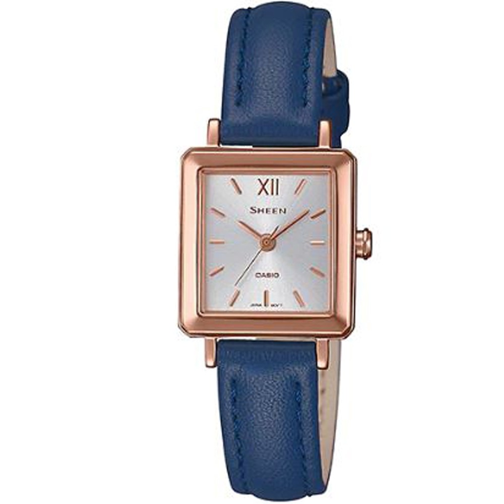 CASIO 卡西歐 SHEEN (SHE-4538GL-7A)【台灣原廠公司貨】方形三針奢華皮帶腕錶-藍