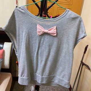 【二手】 灰色 蝴蝶結 女生 女裝 春 夏 罩衫 上衣 衣服