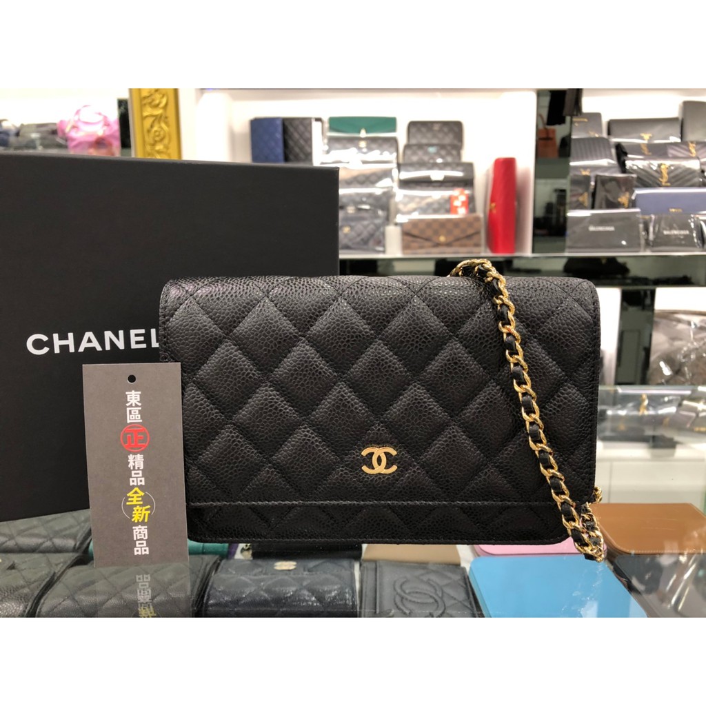 東區正精品㊣CHANEL AP0250 WOC香奈兒黑色荔枝牛皮金鍊金釦肩背包晚宴包斜背包 RZ4644