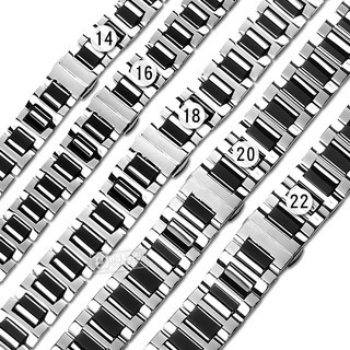 Watchband / 14.16.18.20.22 mm / 各品牌通用 質感 蝴蝶扣 陶瓷不鏽鋼錶帶 黑陶瓷x銀鋼框