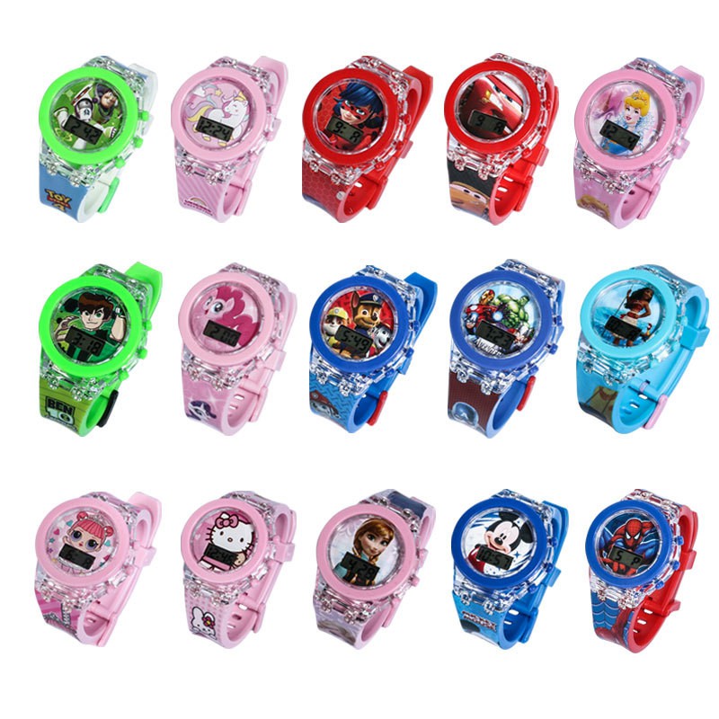 卡通兒童電子手錶 LED 燈迪士尼米奇玩具總動員冰雪奇緣手錶玩具兒童女孩男孩禮物