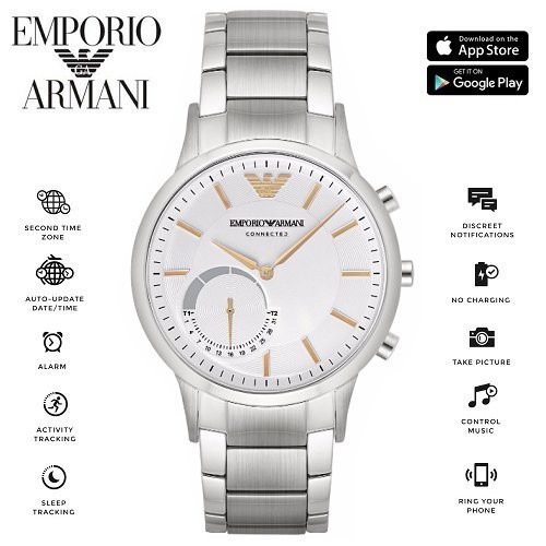 【第一鐘錶】Emporio Armani ART3005 SMARTWATCH 亞曼尼指針型智慧型腕錶/43mm/銀白