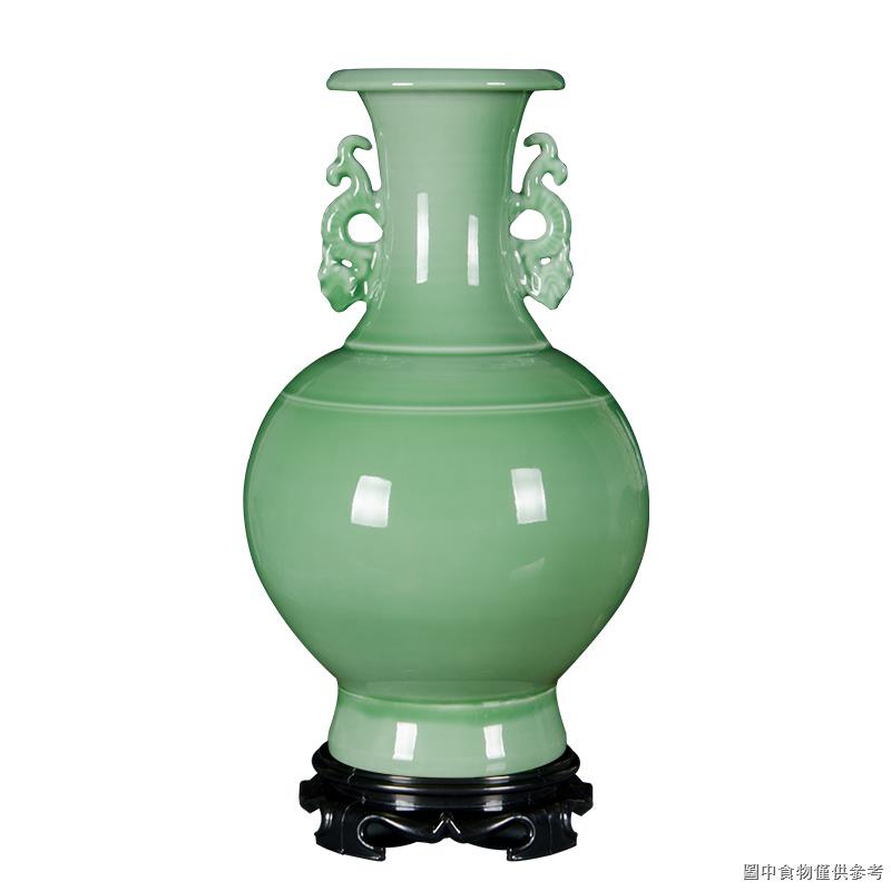 上新景德鎮陶瓷器花瓶仿古青釉雙耳賞瓶中式古典客廳裝飾品博古架擺件