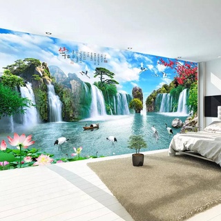 中國風山水風景大壁畫瀑布定製3d照片桌布客廳電視背景牆壁畫