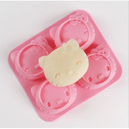 4連孔 微笑貓 手工皂模 矽膠膜 蛋糕模 皂基 香磚